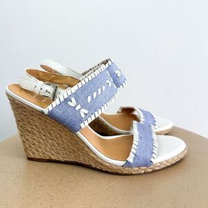 Jack Rogers Vanessa Blue and White Espadrille Wedge Open Toe Sandal